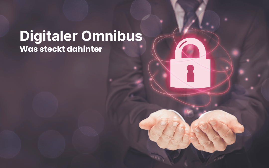 Symbolisches Schloss über geöffneten Händen als Darstellung für digitale Regulierung und Datenschutz im Omnibus.